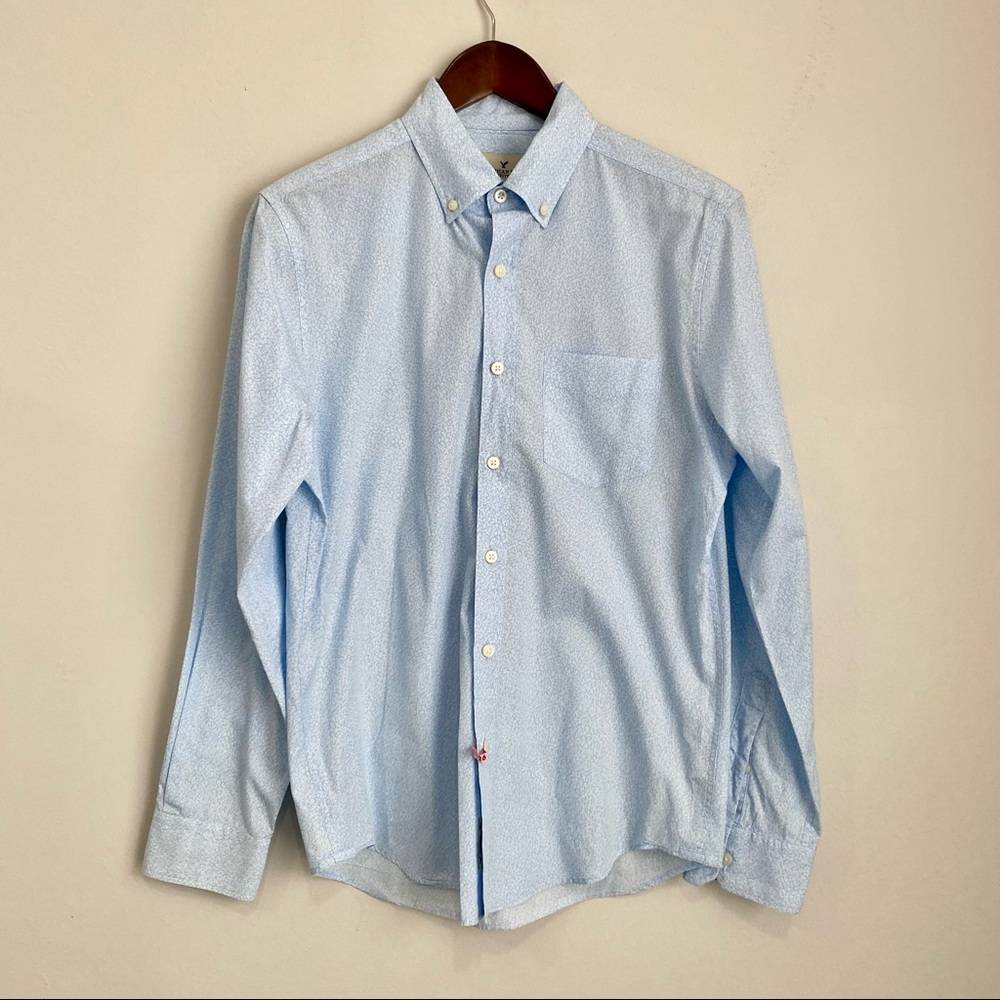 AMERICAN EAGLE Mens Small Classic Fit Blue White Leaf Print Button Up Shirt K1